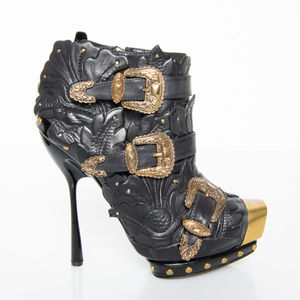 Alexander McQueen black floral stiletto booties